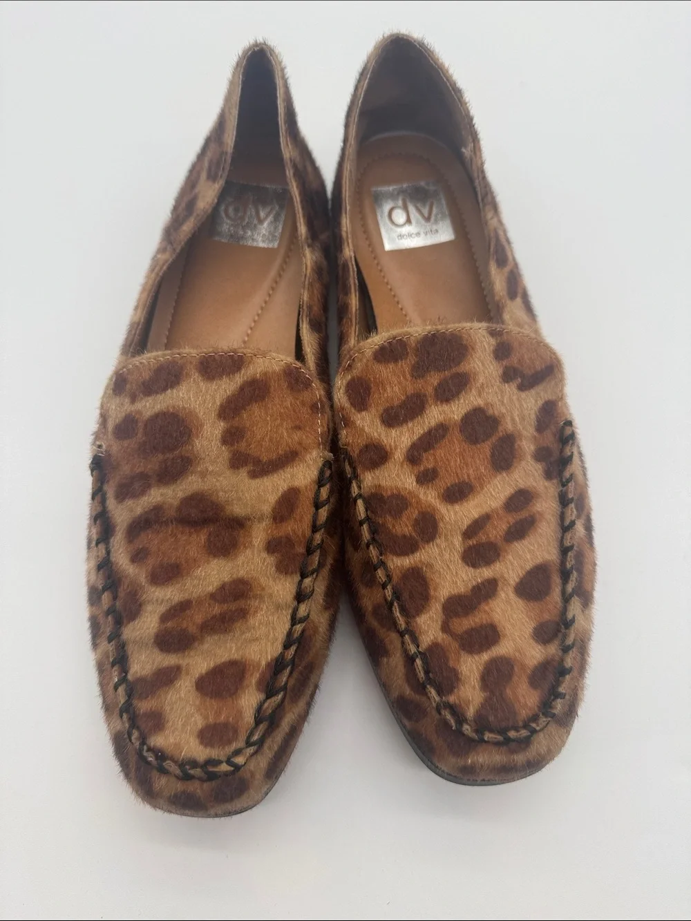 Dolce vita size 10 Leopard Print Faux-Hair Loafers - Brown